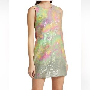 NWT Le Superbe Ibiza Days Sequin Shift Mini Dress Multi Color Tie Dye Sz 0